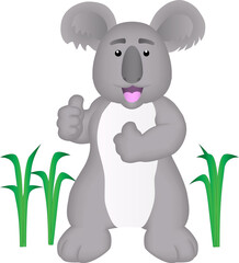 Cartoon illustration of a koala and thumbs up