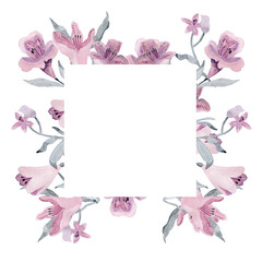 Watercolor clipart floral frame mauve pink gray
