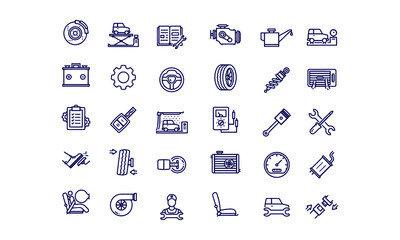  Car Service Related Vector Line Icons