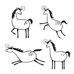 Doodle unicorn set. Hand drawn sketch style. Vector illustration.
