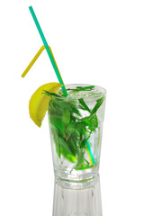 green cocktail on white background