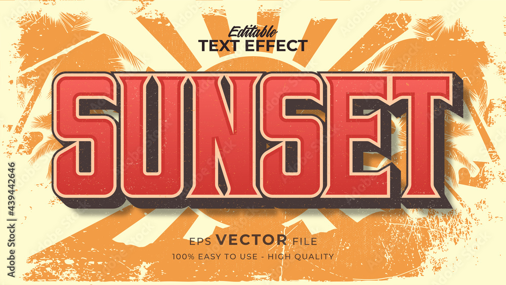 Poster editable text style effect - retro sunset summer text in grunge style theme