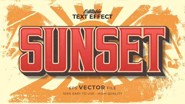 Editable text style effect - retro sunset summer text in grunge style theme
