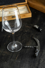 WINE GLASS ON THE TABLE WITH ACCESSORIES