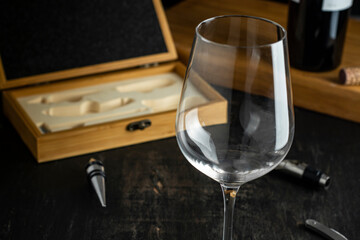 WINE GLASS ON THE TABLE WITH ACCESSORIES