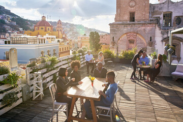 Rooftop friends gathering
