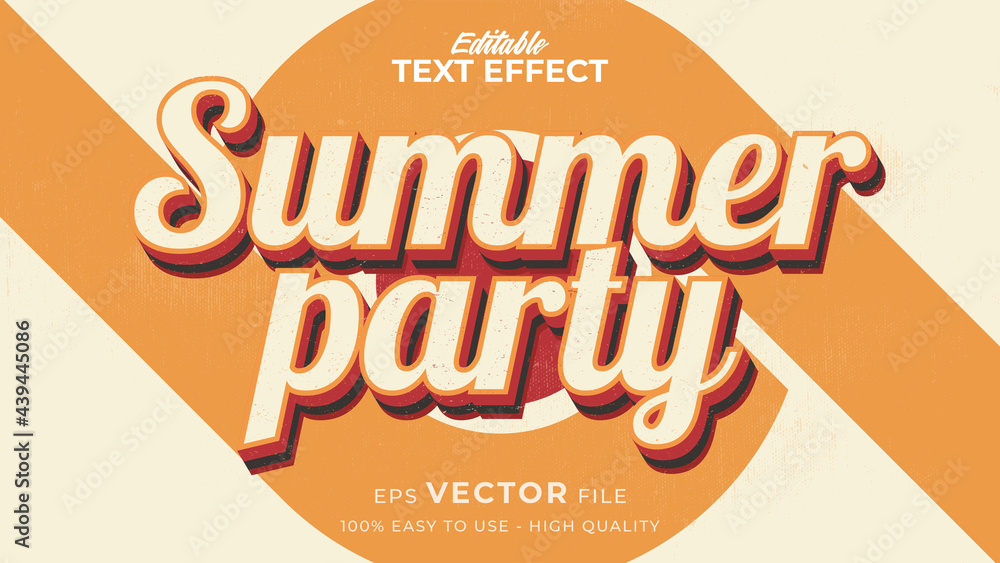 Poster editable text style effect - retro summer party text in grunge style theme