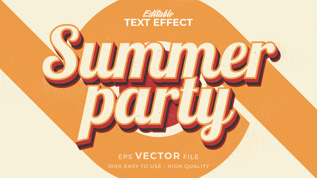 Editable text style effect - retro summer party text in grunge style theme