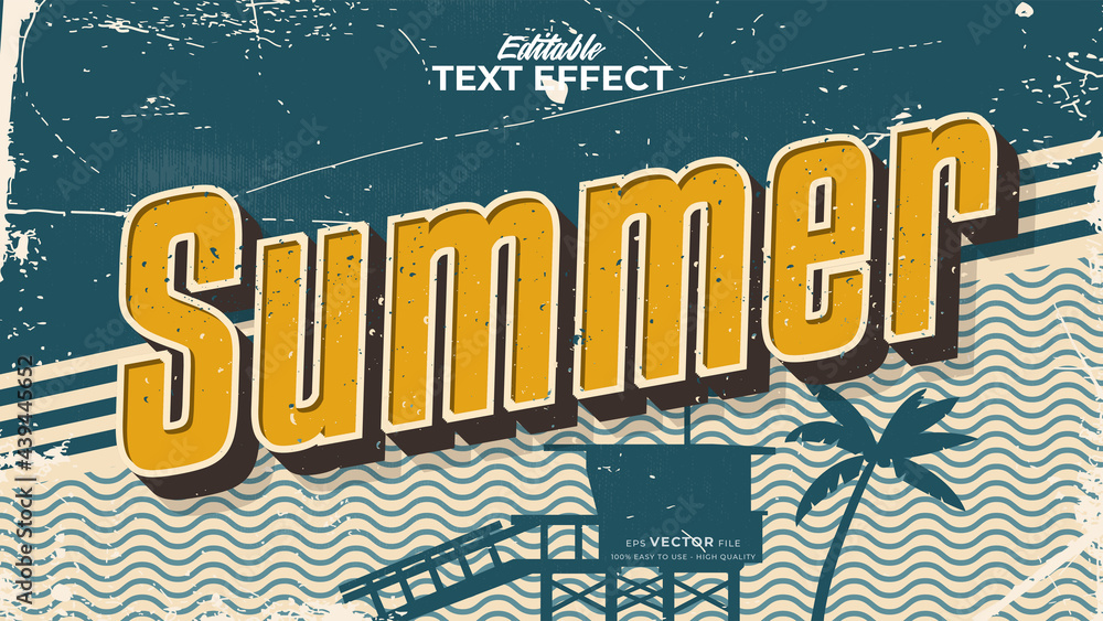 Poster editable text style effect - retro summer text in grunge style theme
