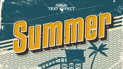 Editable text style effect - retro summer text in grunge style theme