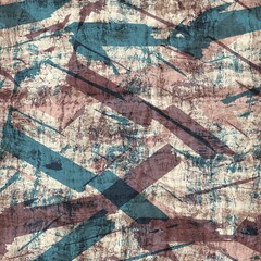 Seamless blue pink cream and navy surface pattern. High quality illustration. Overlaid and multiplied distressed and grungy worn abstract design for print. Detailed artistic repeat tile swatch.