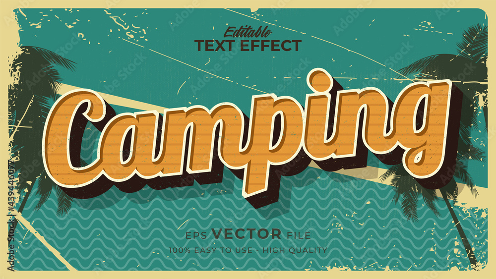 Fototapete editable text style effect - retro summer camping text in grunge style theme