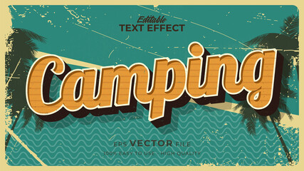 Editable text style effect - retro summer camping text in grunge style theme