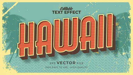 Fotobehang Retro compositie Editable text style effect - hawaii retro summer text in grunge style theme
