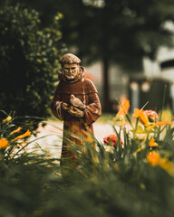 Monk statue in park 