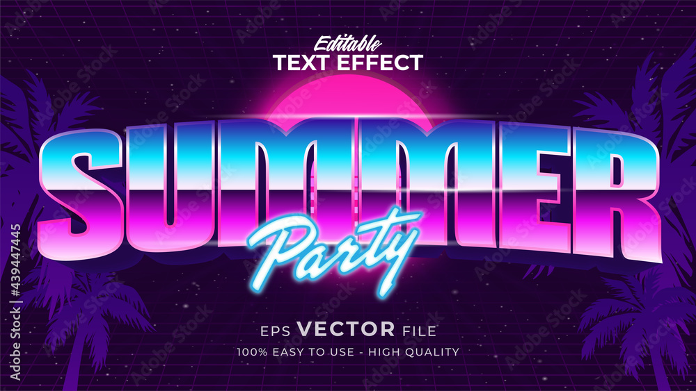 Aufkleber editable text style effect - retro summer text in 80s style theme