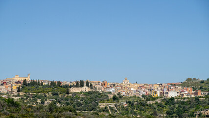 Fototapeta na wymiar Sicily, province of Syracuse. This is a view of Sortino town, from Via Pantalica.