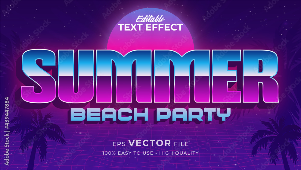 Fototapete editable text style effect - retro summer text in 80s style theme