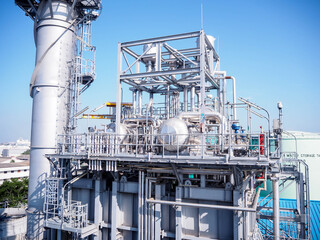 Heat recovery steam generator and sky in Combined-Cycle Co-Generation Power Plant which it so beautiful and popular to background power plant concept.