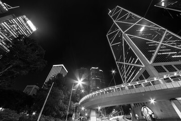 Skyscraper in downtown district of Hong Kong city at night