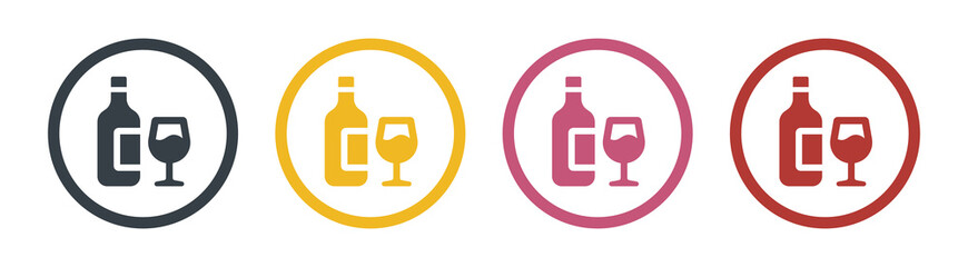 Alcohol icon vector set. Bottle with wine glass symbol.