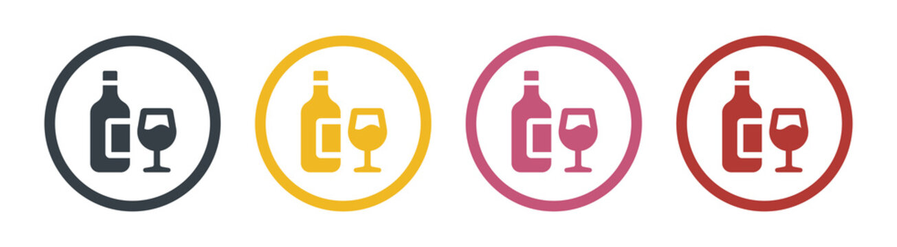 Alcohol icon vector set. Bottle with wine glass symbol.