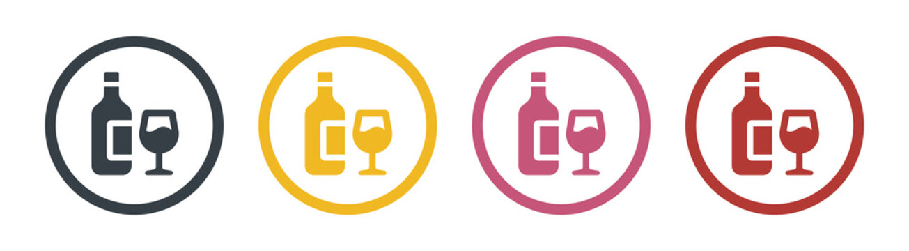 Alcohol Icon Vector Set. Bottle With Wine Glass Symbol.