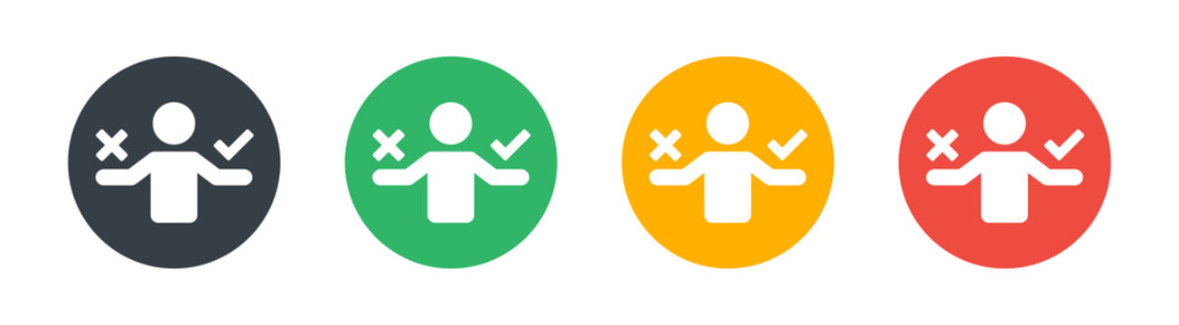 Man thinking to choose right or wrong icon. Vector illustration. Choice symbol. Decision making concept.