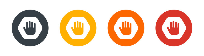 No entry, stop hand sign icons set.