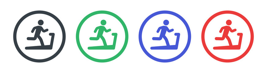 Man on treadmill icons set. Vector illustration