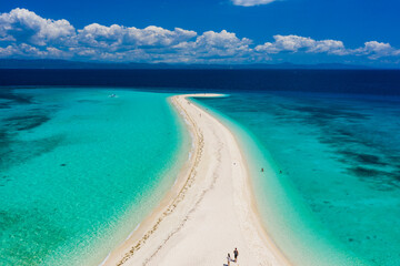 Aerial view of shoal. Amazing beach with a turquoise and transparent sea