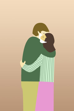 Two lovers hugging with mask