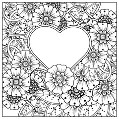 Mehndi flower for henna, mehndi, tattoo, decoration. decorative ornament in ethnic oriental style. doodle ornament. outline hand draw illustration. coloring book page.