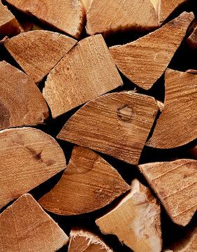 Closeup of split firewood
