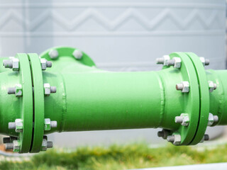 Flange of tree way pipe in power plant.