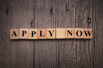 Apply Now, text words typography written with wooden letter, life and business motivational...