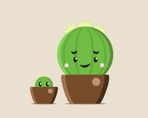 Baby and Prickly Cactus in a pot, vector illustration