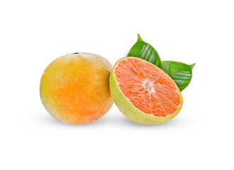 Orange fruits with slice isolated on white background
