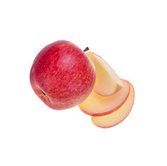 Red apple and slice on a white background.
