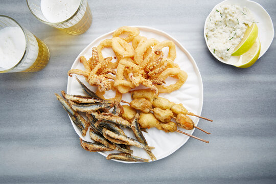 Fried Anchovy, Calamari and Mussels