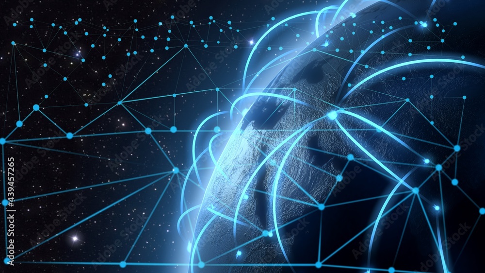 Poster rounded abstract cityscape network global connection concept.