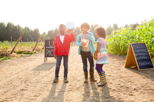 Siblings at a u-pick farm