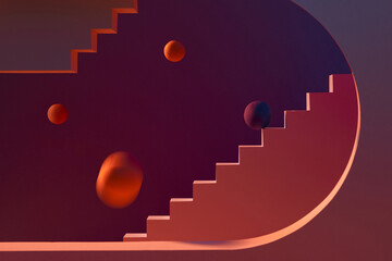 balls are falling from the stairs