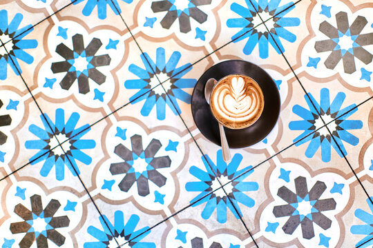 coffee on patterned background
