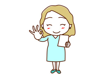 ＜全身・正面＞書類が完成してバッチリの手をする白人女性