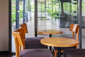 Empty coffee tables and empty sofas inside the cafe during the covid-19 epidemic