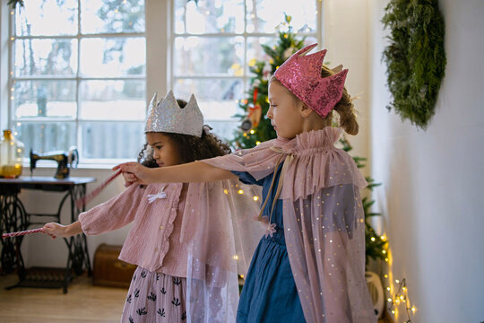 Two cute, little girls playing  princesses 