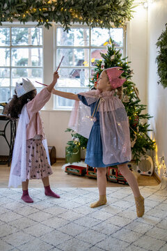 Two cute, little girls playing  princesses 