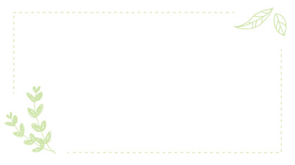 背景_植物_背景_植物_カード_タイトル_アイキャッチ_可愛い_手描き_緑_パステルグリーン_白バック_コピースペース_飾り枠_点線_春_シンプル_カード_素材19_6_leaf background pastel green