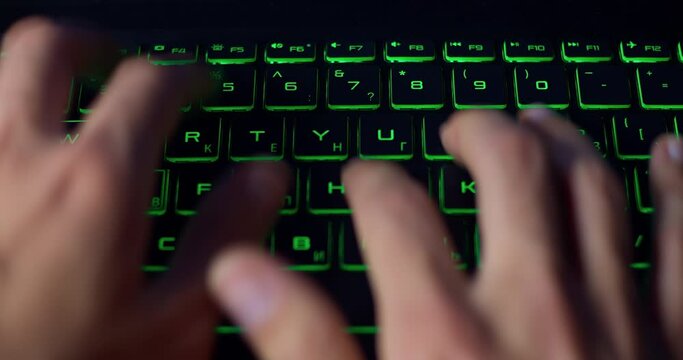 Typing and pressing buttons on computer keyboard. Modern tech and digital network world